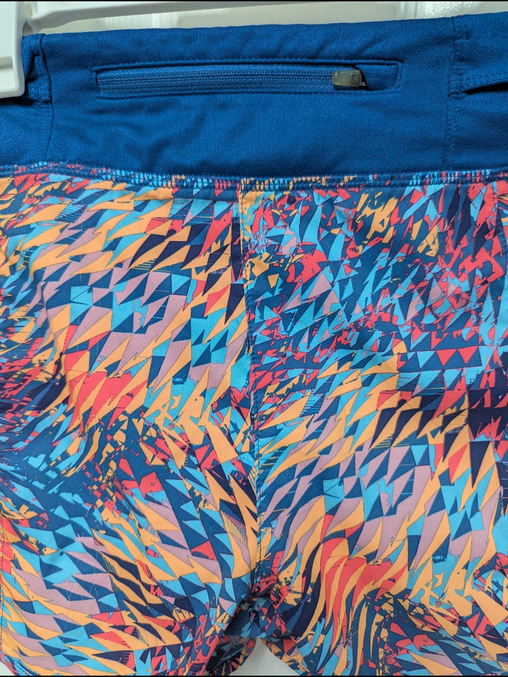 Nike Women’s Multicolor Geo-Print Athletic Shorts with Blue Waistband - Picture 3 of 5